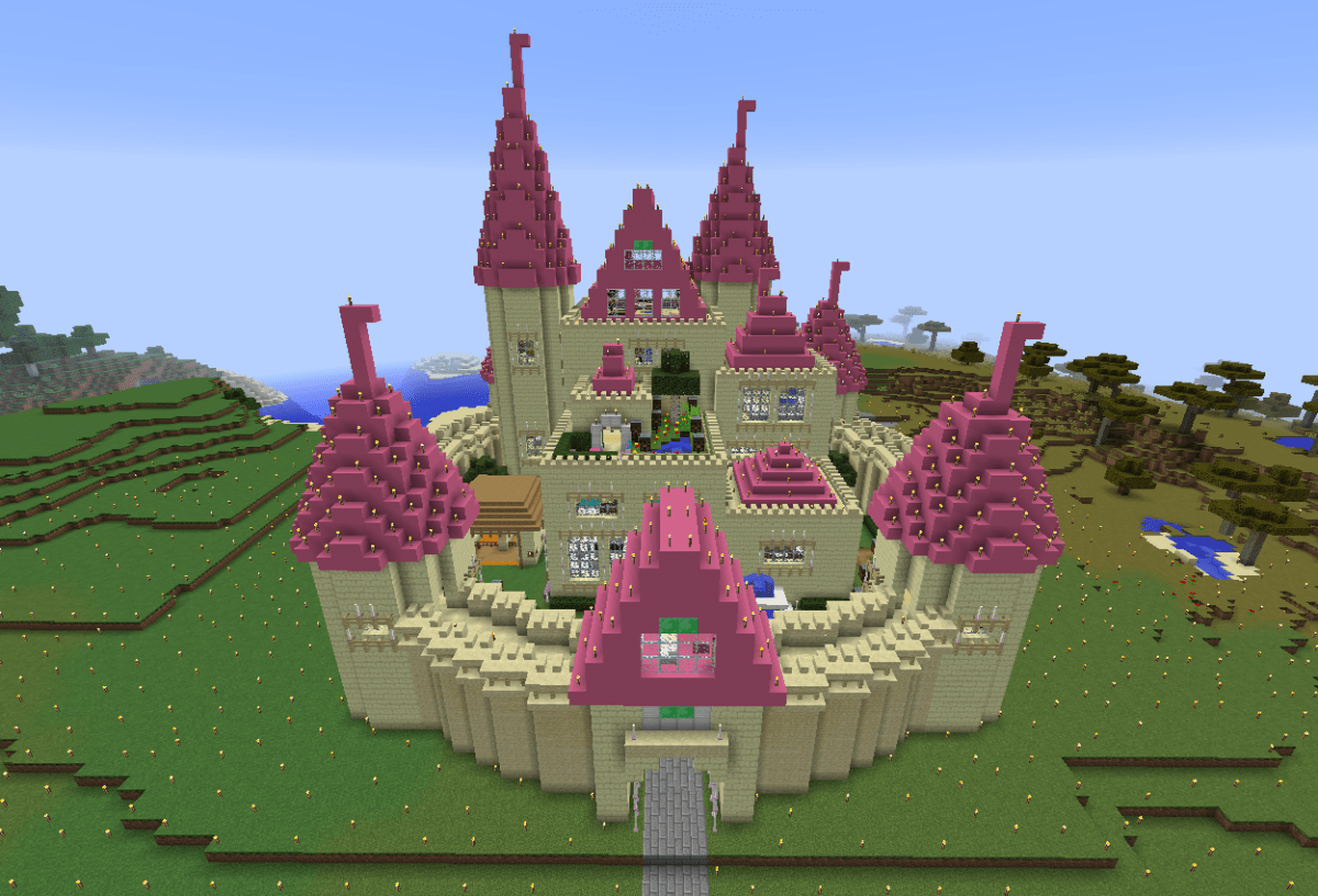 マイクラ建築：砂漠の拠点に使える砂のお城風の家。屋上にプール付き。簡単10×10。No.94SOUのマイクラログ