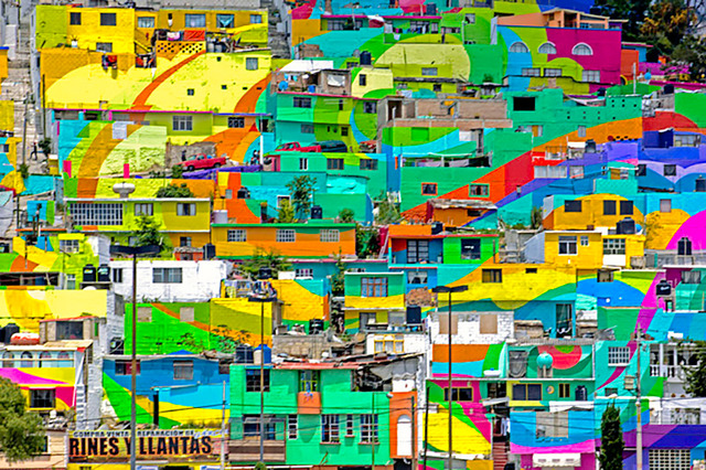 メキシコの住宅街に突如現れた色鮮やかな巨大壁画。カラフルな暮らしで住民の心に変化？2015年8月4日- エキサイトニュース