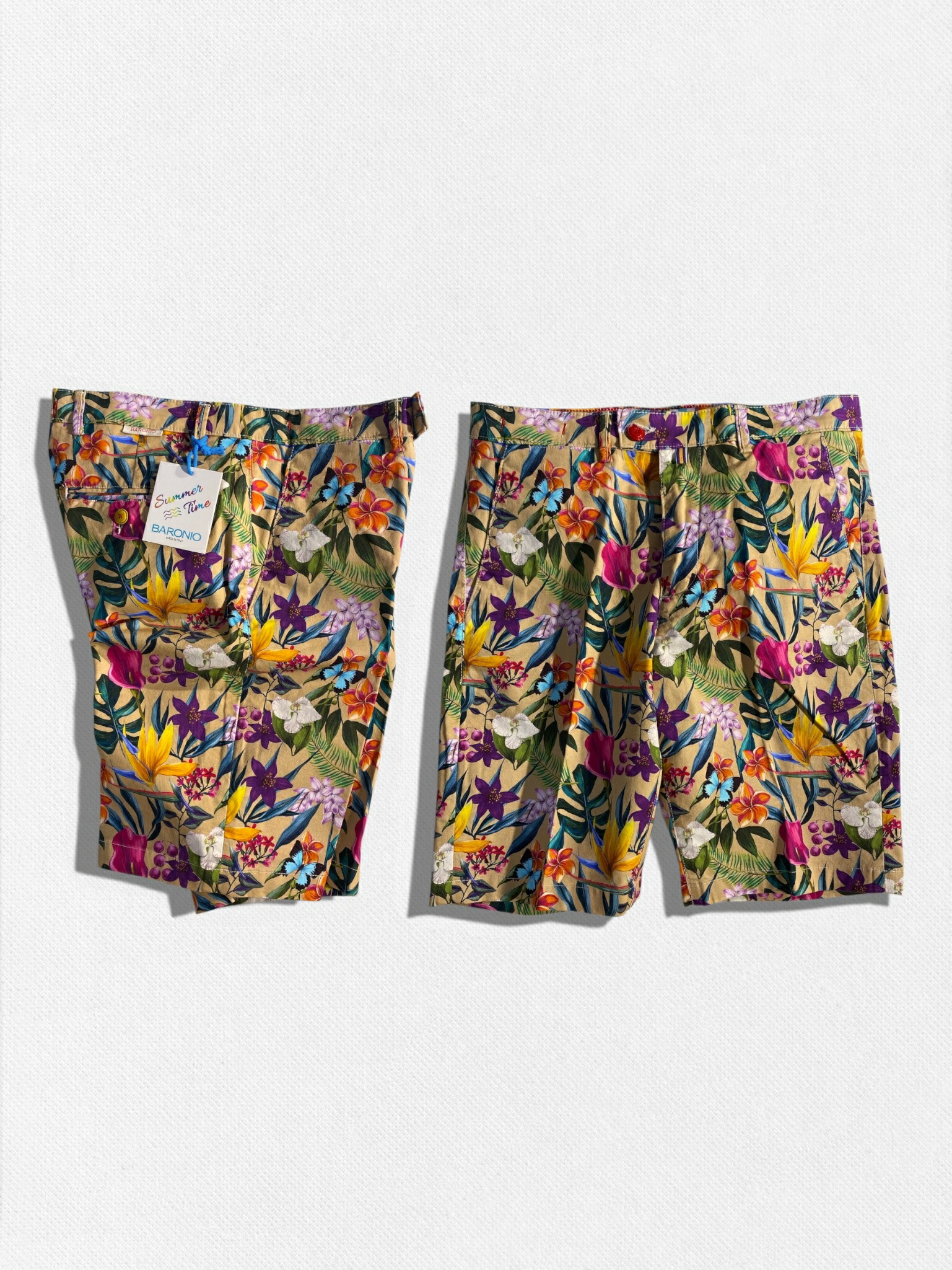 定価31,900円 税込BARONIO バローニオバローニョ 遊び心たっぷりな刺繍を全面に施したラグジュアリーな 総柄コットンショーツバミューダ