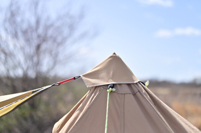 ソロキャンプセット ワンポールテント&ムササビタープ 小川張りロープも