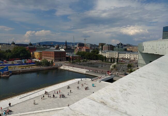 オスロオペラハウス ガラスの箱の中の円筒形のｱﾌﾟﾛｰﾁ冨田秀雄建築アトリエ