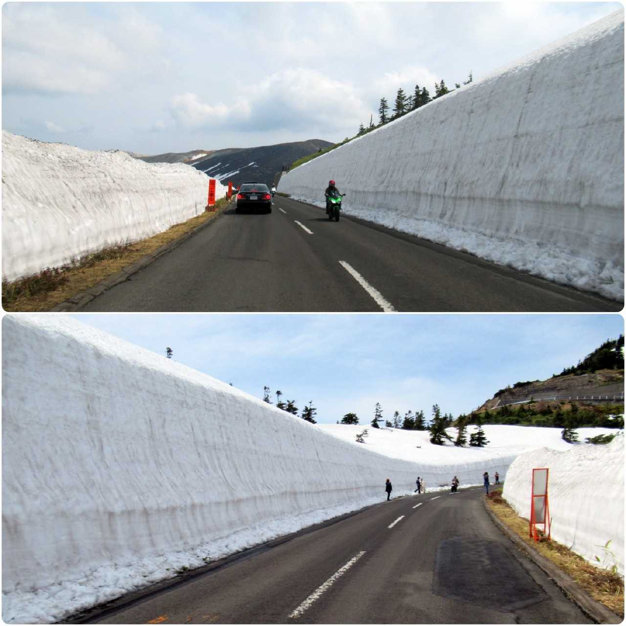 サークル @aratomo_chan のみんなで渋峠行ってきた⸜🙌🏻⸝,草津からの道が通行止めだったので、万座ハイウェイを車で走り、ロードバイクでは万座温泉から片道10kmくらいしか走ってないけど、無事に雪の回廊を見られて大満足🥰,帰りは日進館で日帰り温泉 露天風呂✨️