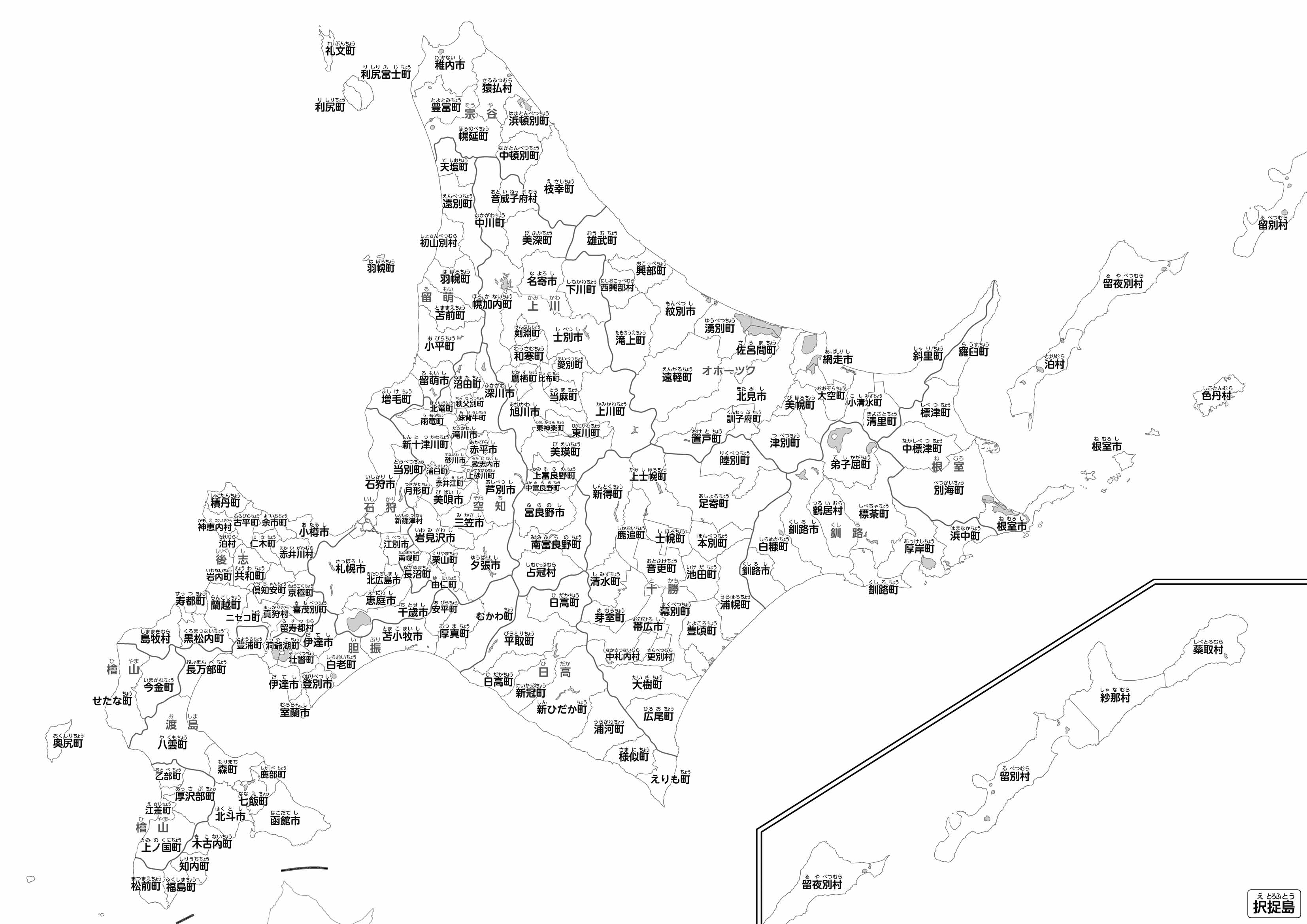 北海道の白地図のイラスト素材イラスト無料・かわいいテンプレート