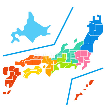 日本地図 都道府県 文字入り のイラスト