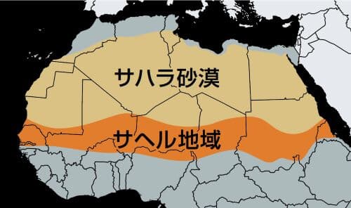 サハラ砂漠 アフリカ大陸の砂漠 政治地図 地中海沿岸の肥沃な地域とサヘル地域の間に位置する北アフリカの大部分を占める世界最大の熱帯砂漠ストックベクター ©Furian