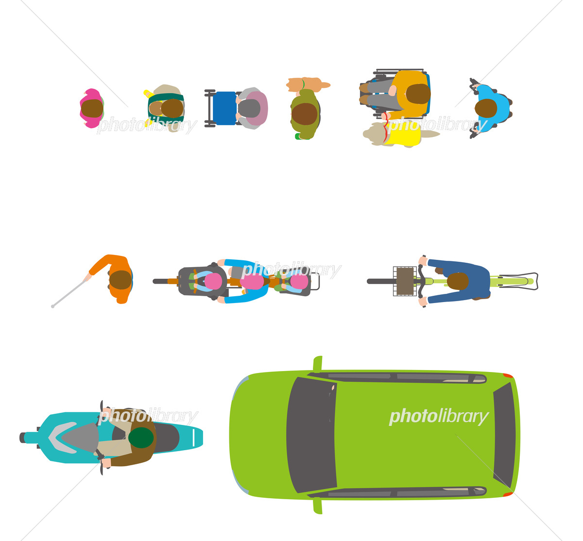 人 自転車 自動車を上から見たイラスト