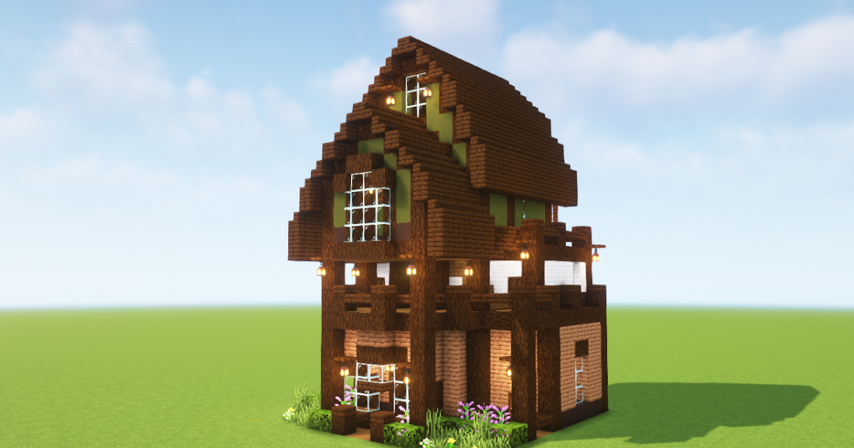 マイクラ 2種類の木で作る！コスパ重視な水上コテージ 印刷できる設計図つきマーチのマイクラ建築レシピ
