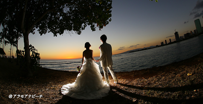 サンセット撮影100カット 衣装&ヘアメイクチェンジ付ハワイ結婚式・フォトウェディング＆前撮りロイヤルカイラ