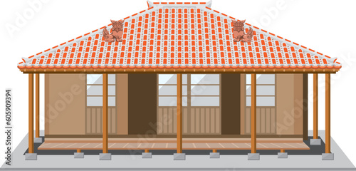 赤瓦屋根の沖縄県の古民家のイメージイラストのイラスト素材・ベクター Image 207734107