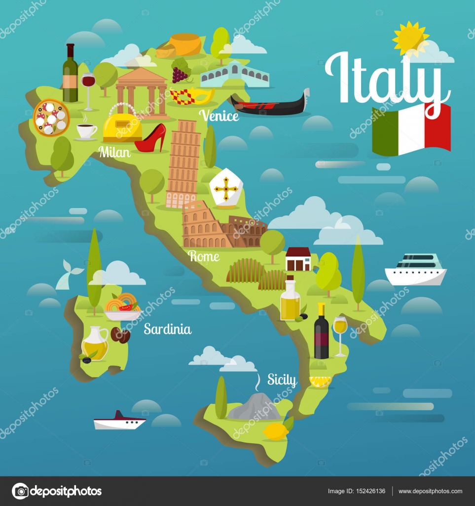 イタリアの観光名所セット マップ付き のベクター素材FYI03102082ストックフォトの