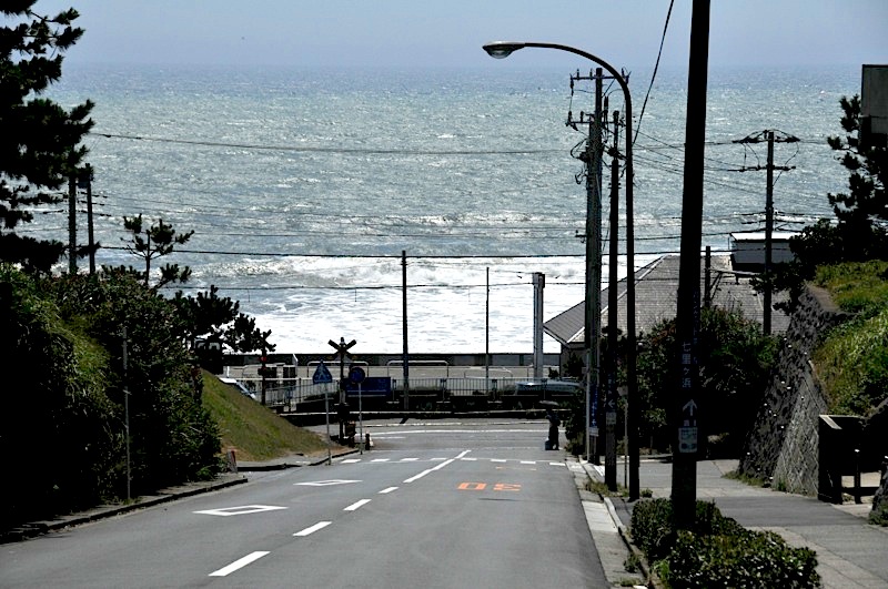 水彩画原画 湘南の海５・江ノ電七里ヶ浜踏切 ＃408