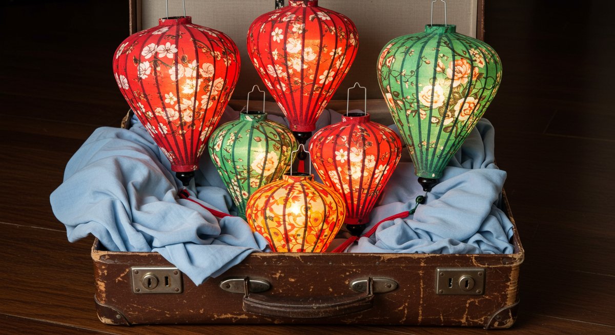 華やかな柄入り ベトナム伝統のホイアン・ランタン 提灯-