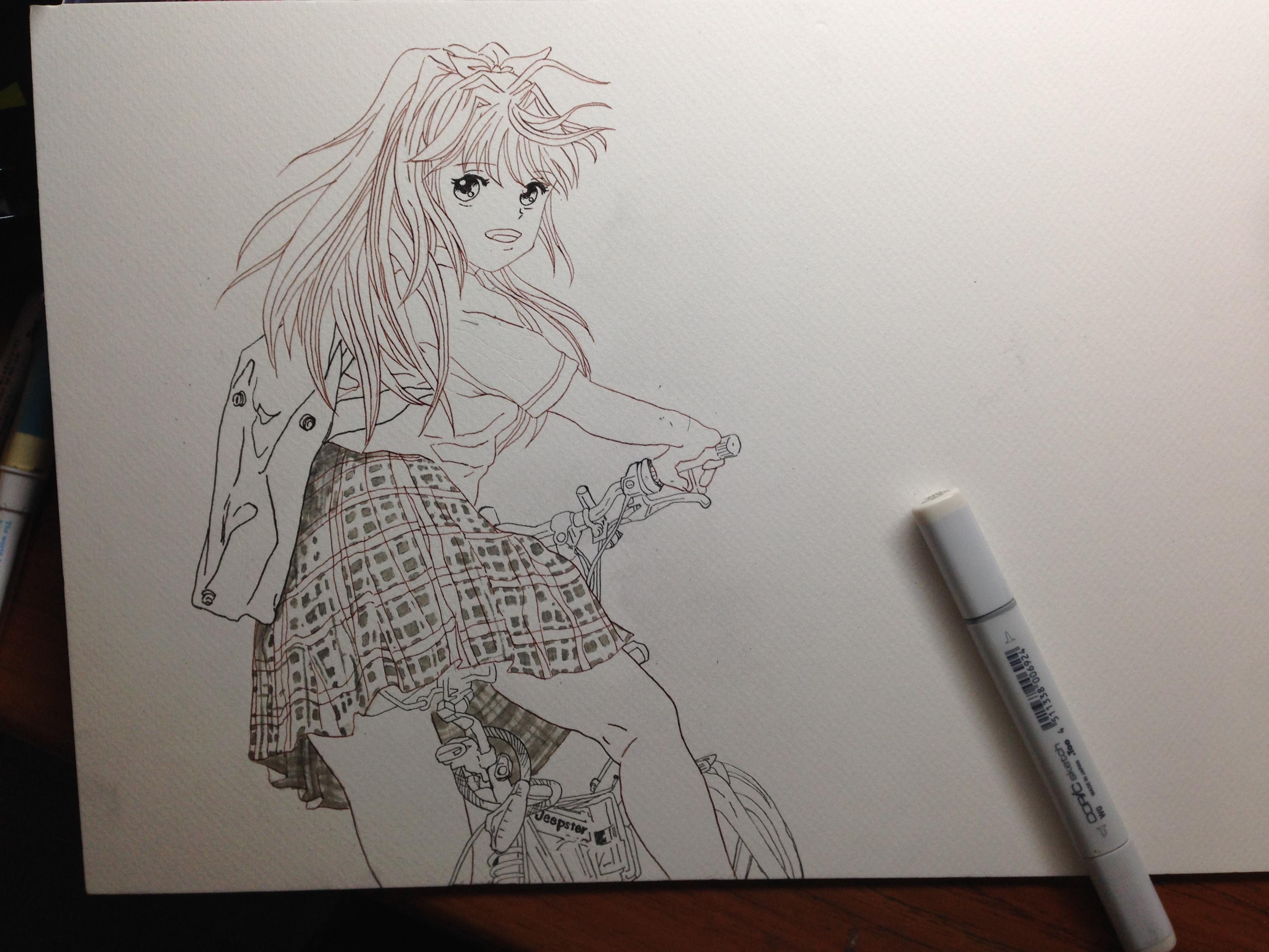 上から見た自転車に乗る女性 – イラストせんせい使いやすいフリー素材集