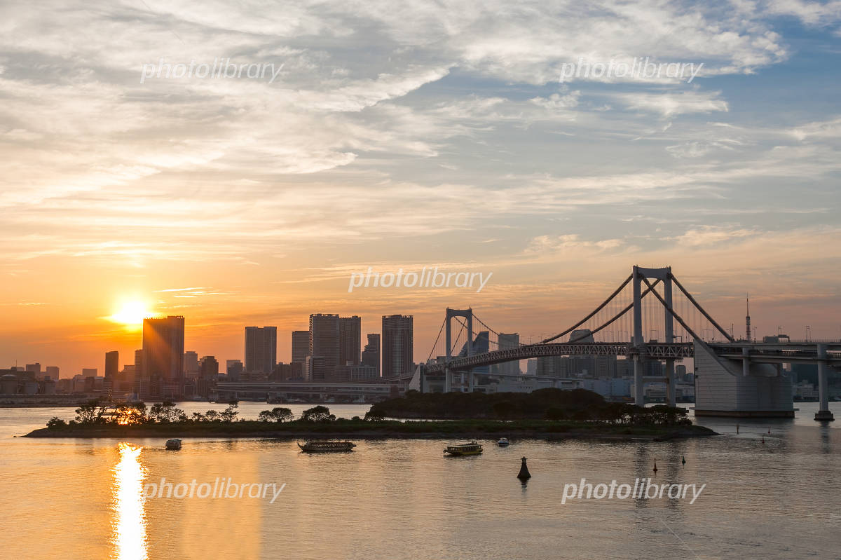 お台場の夕焼け、サンセットスポット 夜景も良し デックス〜アクアシティ癒しと旅行