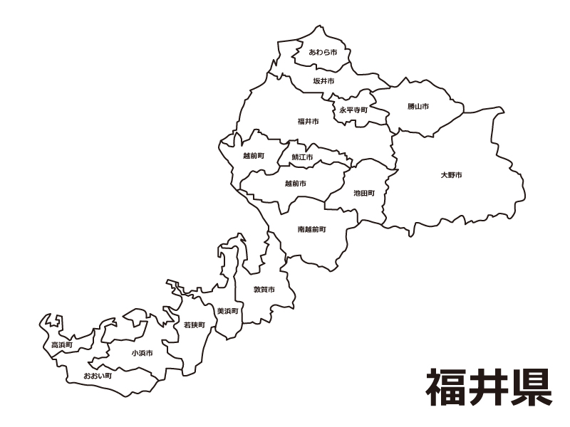福井県のカラーバリエーション地図画像都道府県の場所画像置場