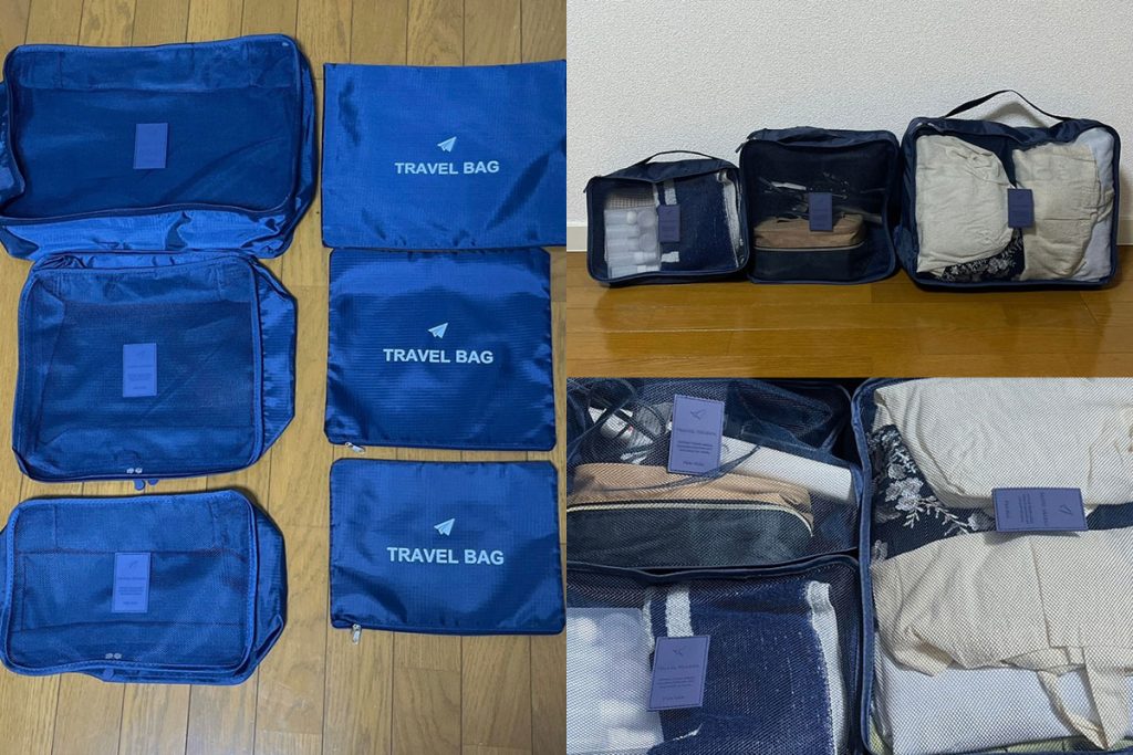 旅行でカッターシャツを入れるのに便利。トラベル収納ケース BOXタイプ・Lサイズ。＠100均 セリア