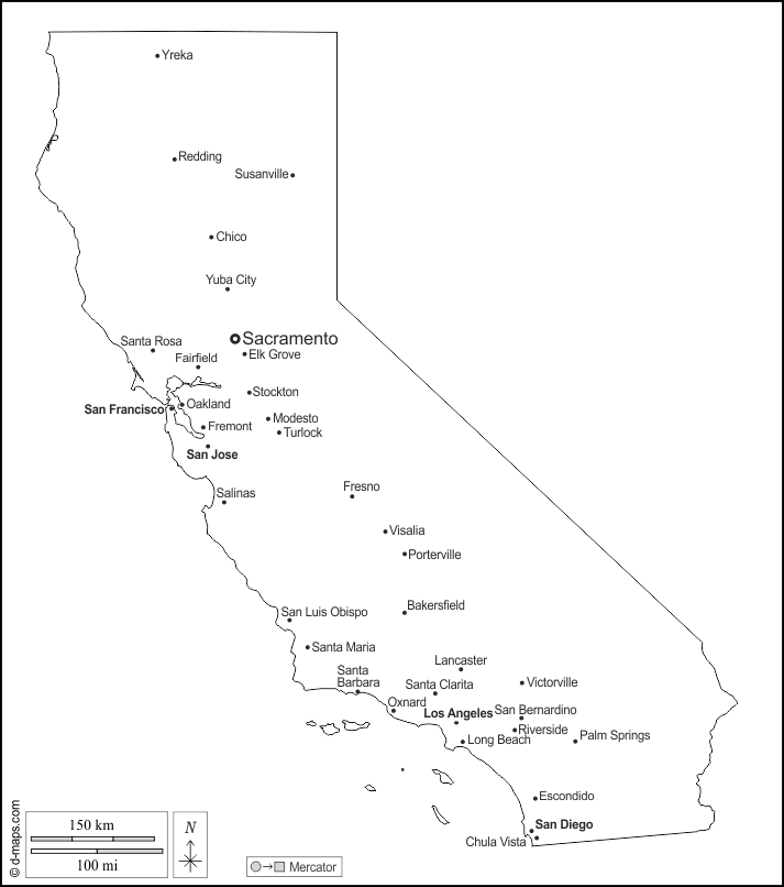 カリフォルニア州の地形図、標高、地勢