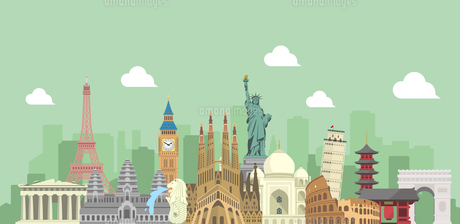 リゾート バカンス旅行のイメージの風景 背景イラスト 虹と青空と海とヤシの木