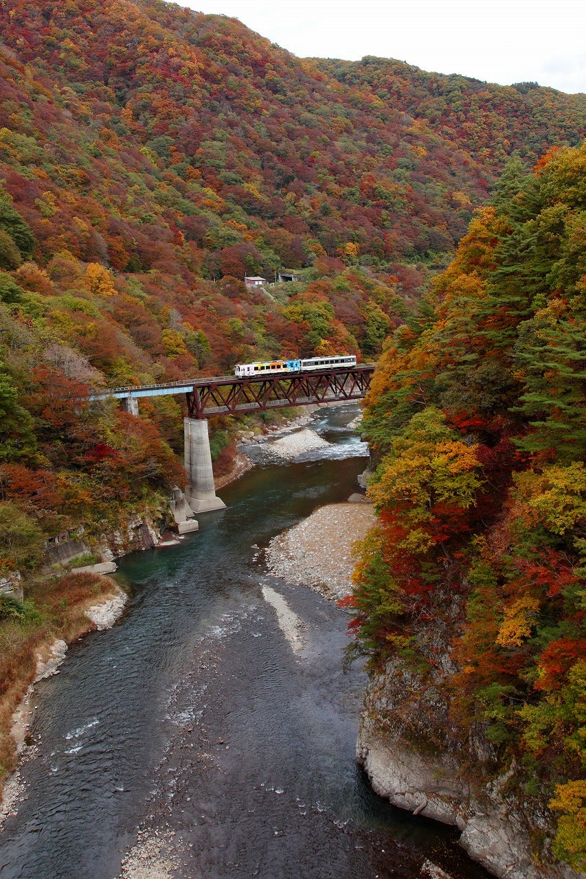 紅葉に包まれた只見線沿線を散策しに訪れてみた その１ 、そして第一只見川橋梁ライトアップ編』金山・昭和・会津美里 福島県