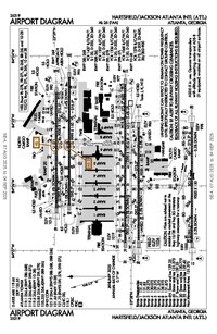 アトランタ空港の地図：アトランタの空港ターミナルと空港ゲート