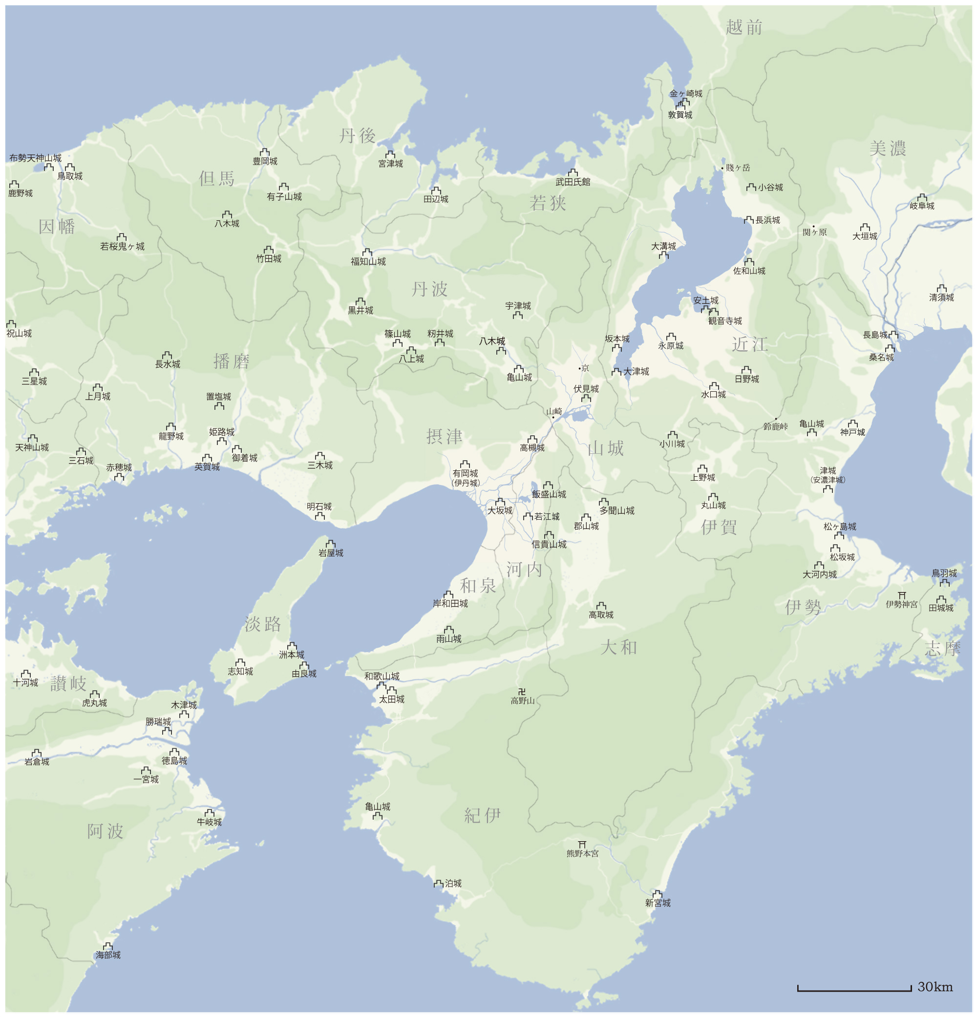近畿地方の大名配置図 関ヶ原の戦い前 - 江戸時代の大名領地Map