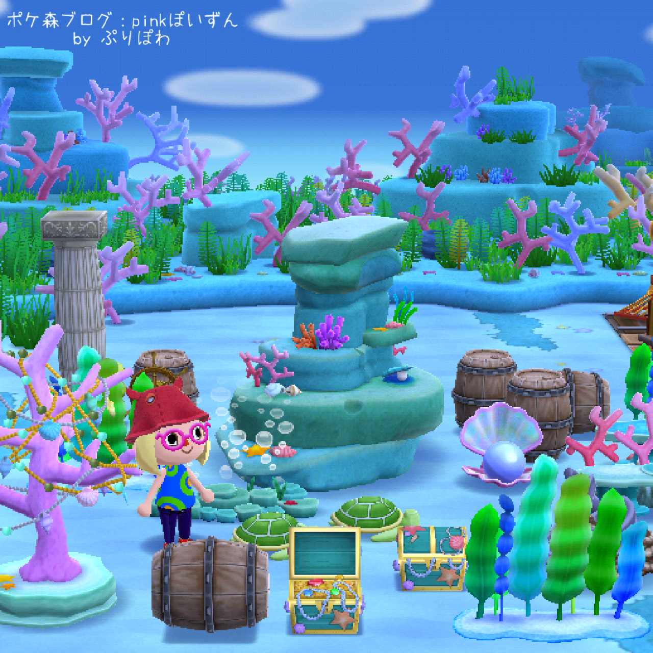 ポケ森ポケ森レイアウトポケ森コテージポケ森日記ポケ森写真部どうぶつの森acpcanimalcrossingpocketcampシーグラス海 夏 🫙シーグラス集め🐚