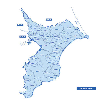 千葉県の白地図イラスト無料素材集県庁所在地・市区町村名あり