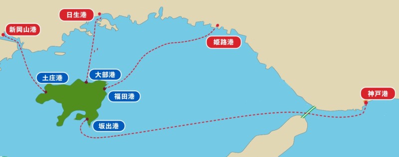 岡山日生港-小豆島 大部港 フェリー 2023年12月1日より運航休止になりました。小豆島旅行ガイド