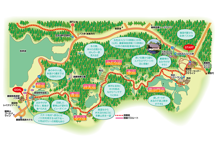五色沼自然探勝路のあるきかた裏磐梯ビジターセンタ
