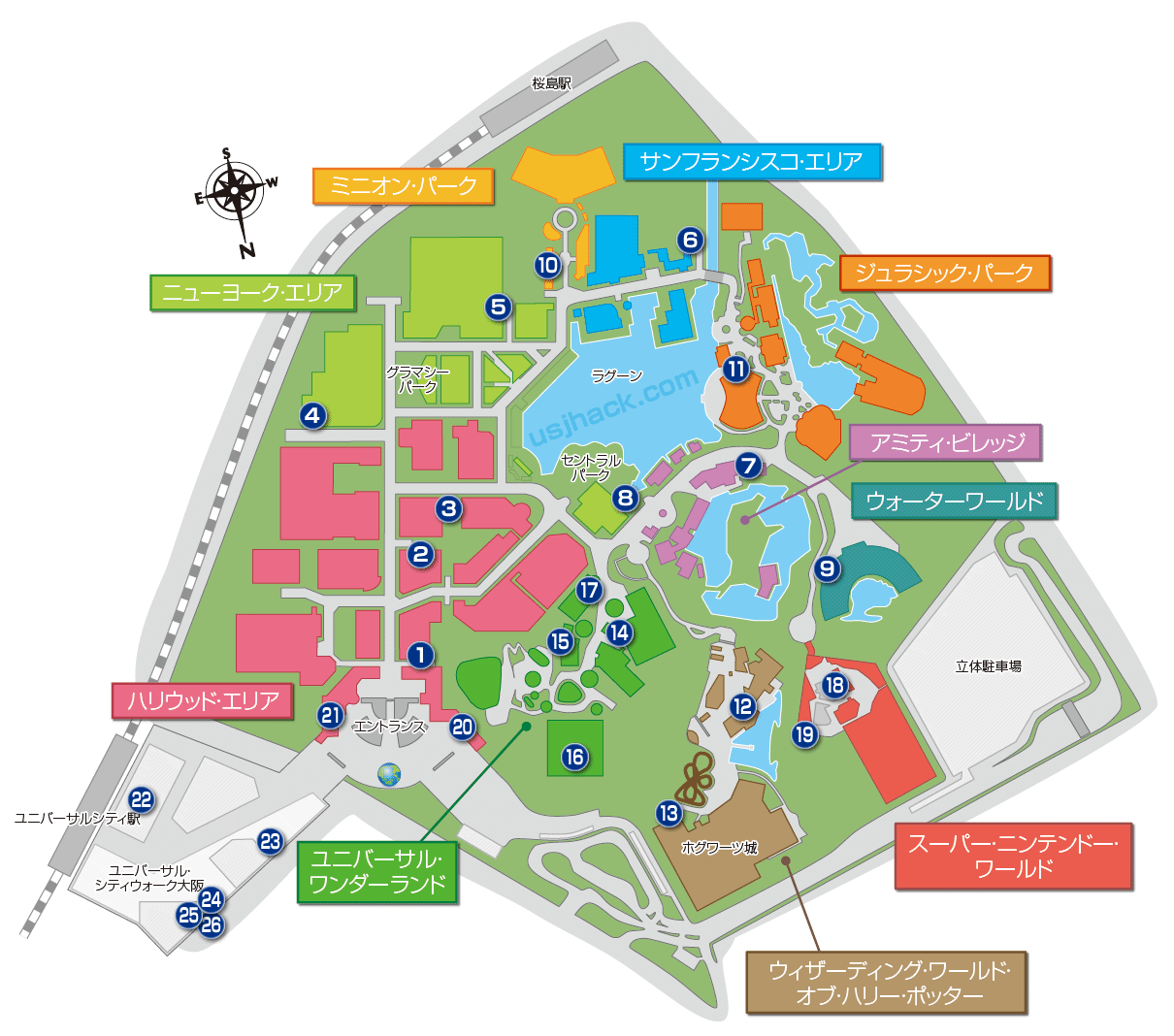USJの地図と全エリアの紹介
