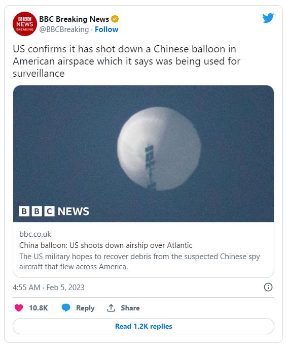 中国の偵察気球、情報は収集せず＝米国防総省 - BBCニュース