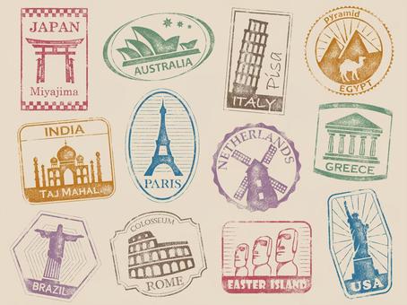 様々 旅行 スタンプ デザイン