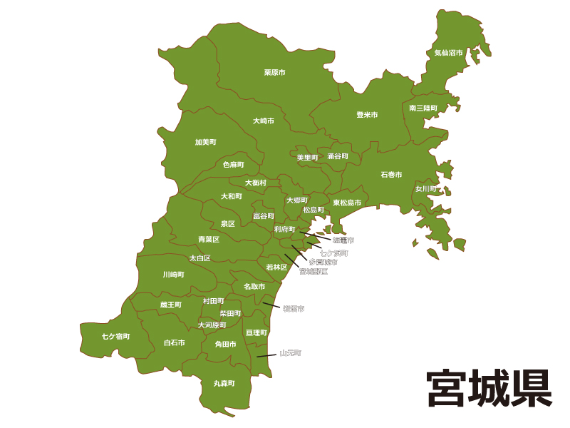 県別マップ B県境カット宮城県地図ダウンロード販売地図素材