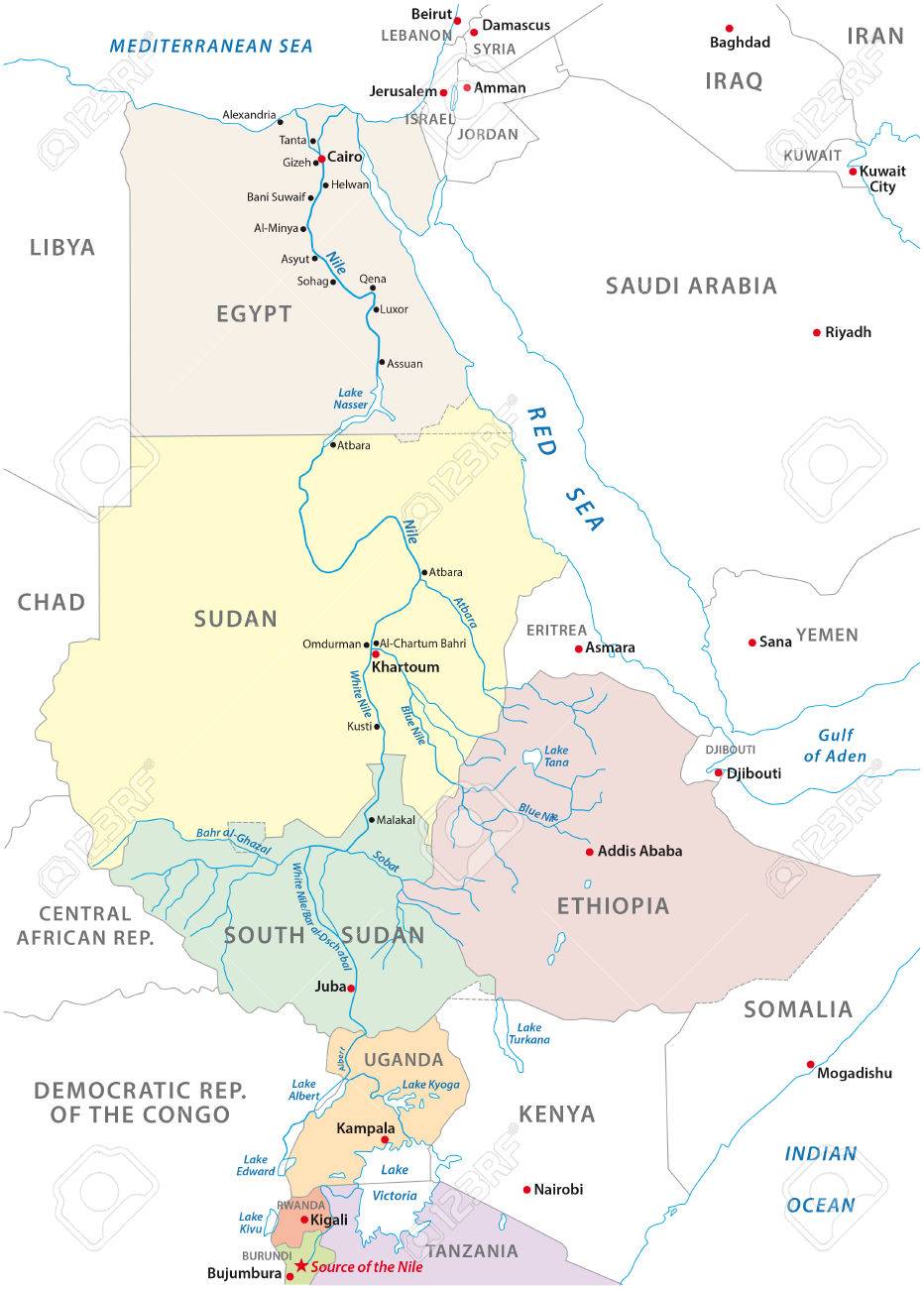 アフリカの非常に詳細な地図とカラーマップポインター - ナイル川のベクターアート素材や画像を多数ご用意