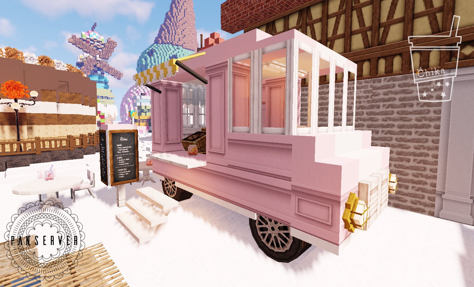 マイクラ ピンクで可愛いアイスの移動販売車の作り方おしゃクラ！公式ブログ