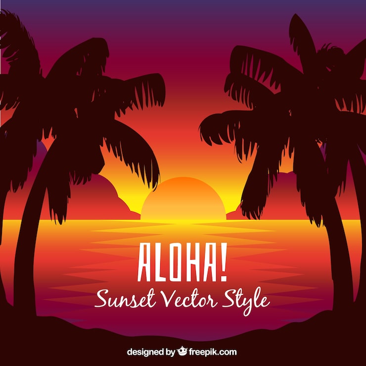 ハワイの夕日・サンセット：ハワイの写真・画像