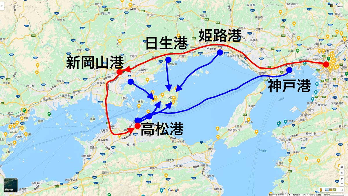 日生港からフェリーで小豆島。車料金や運航ダイヤ、予約、割引情報など
