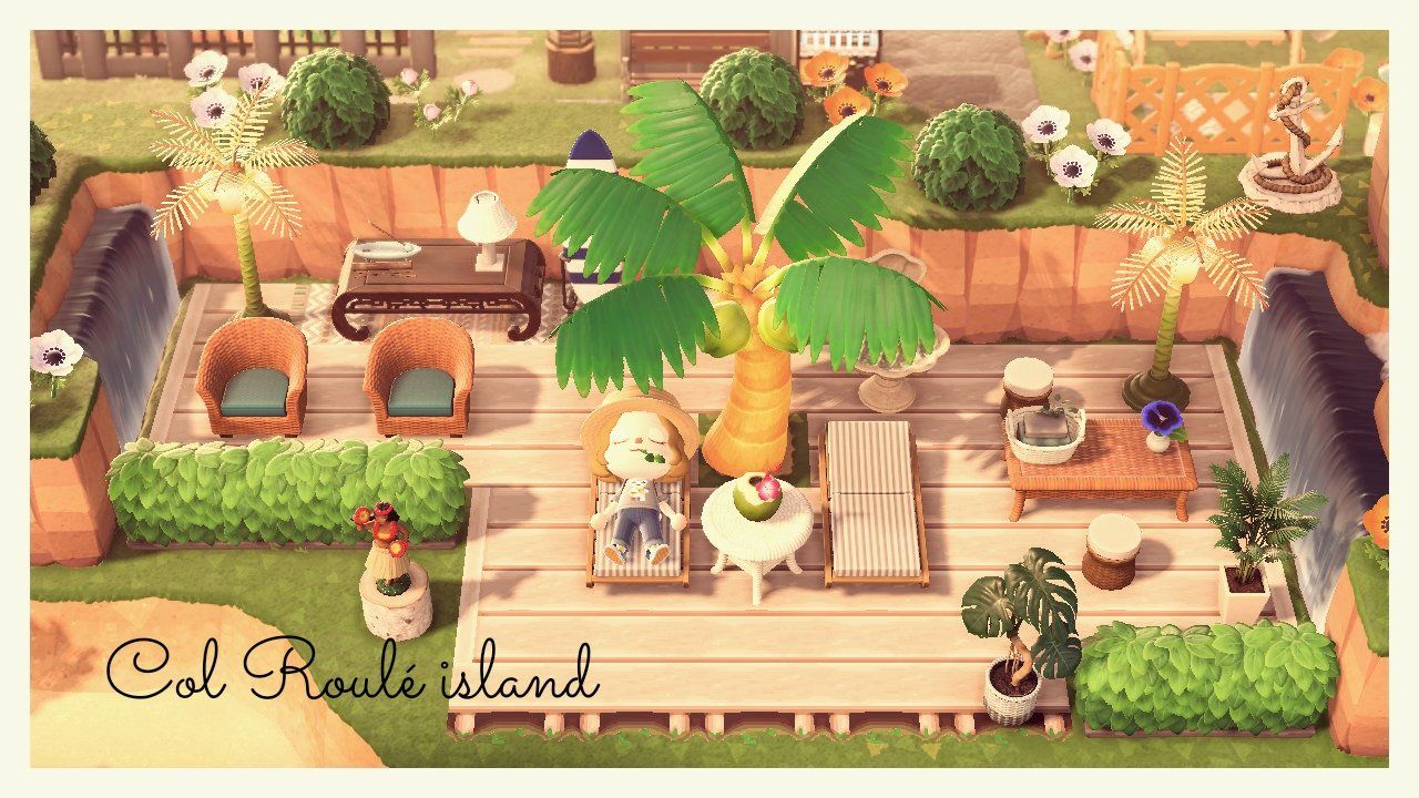 あつ森 ボタニカルな白いバスルーム〜南国リゾート風 部屋レイアウト あつまれどうぶつの森 おしゃれなお部屋作り