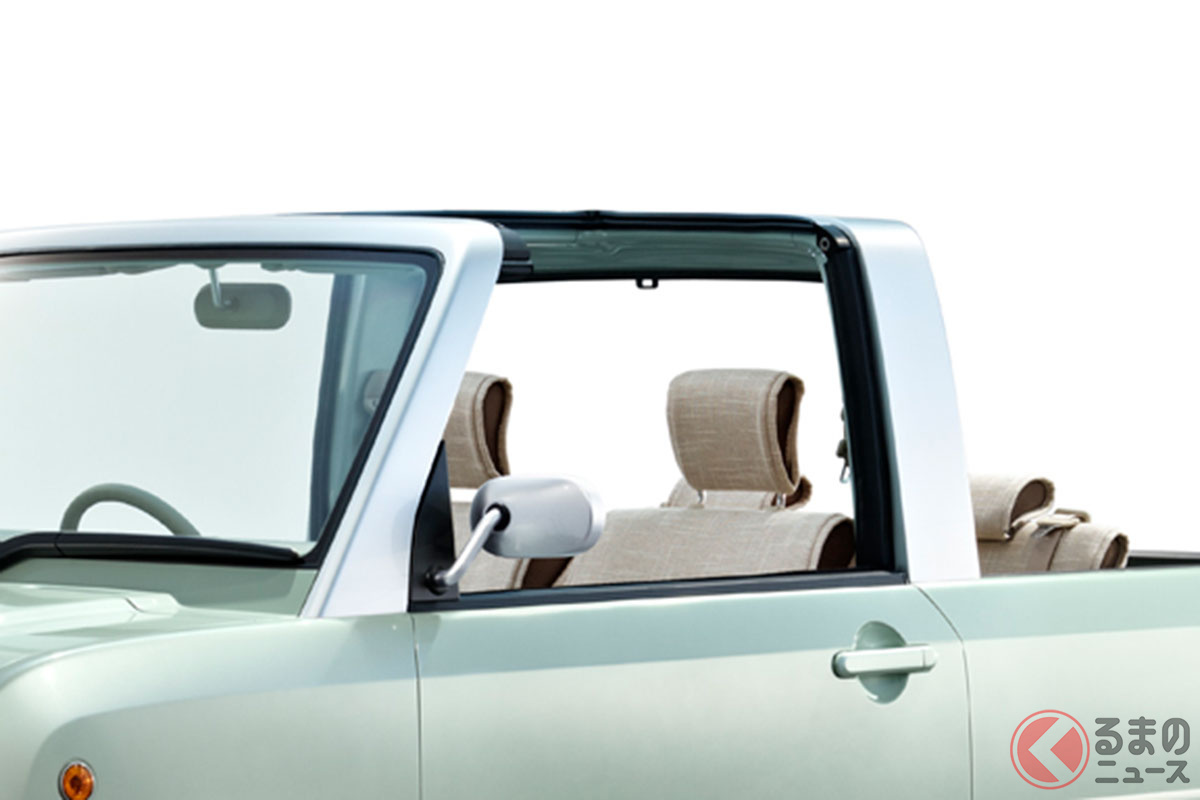 オシャレすぎるダイハツ「斬新オープン軽トラ」存在！ 丸目ライト＆優しいグリーンがカワイイ「バスケット」は今市販化が望まれる？くるまのニュース