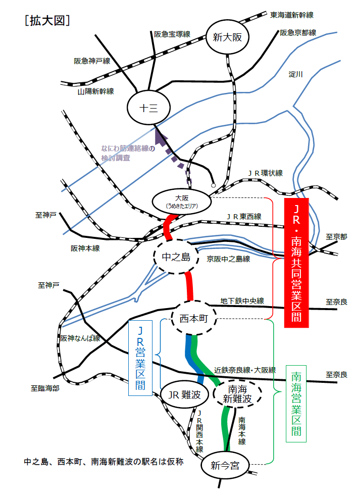 南海本線とは平面交差で合流 計画進む「なにわ筋線」の姿 -