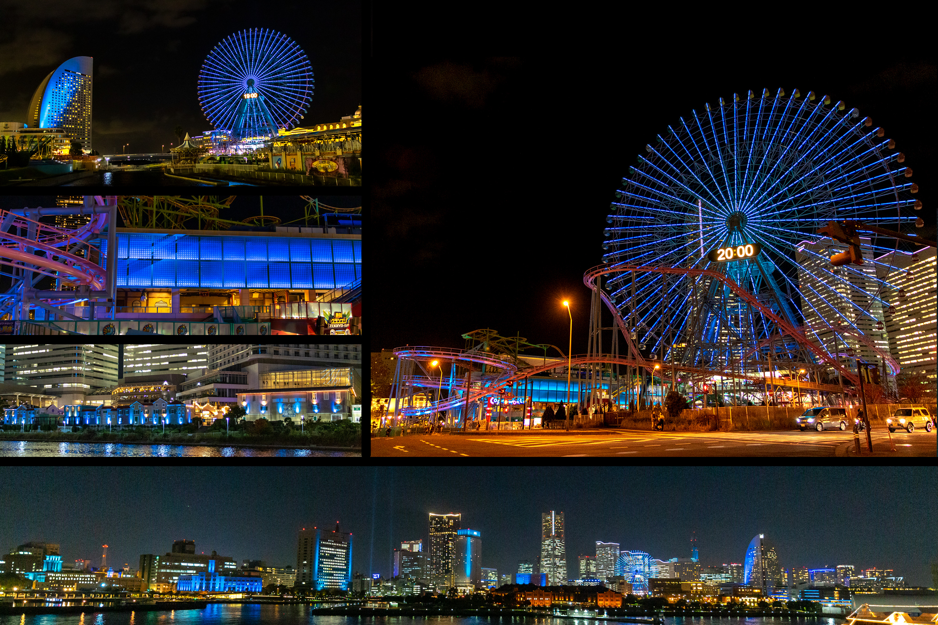 横浜みなとみらいコスモクロック２１の夜景が映る海 02583002056 の写真・イラスト素材アマナイメージズ