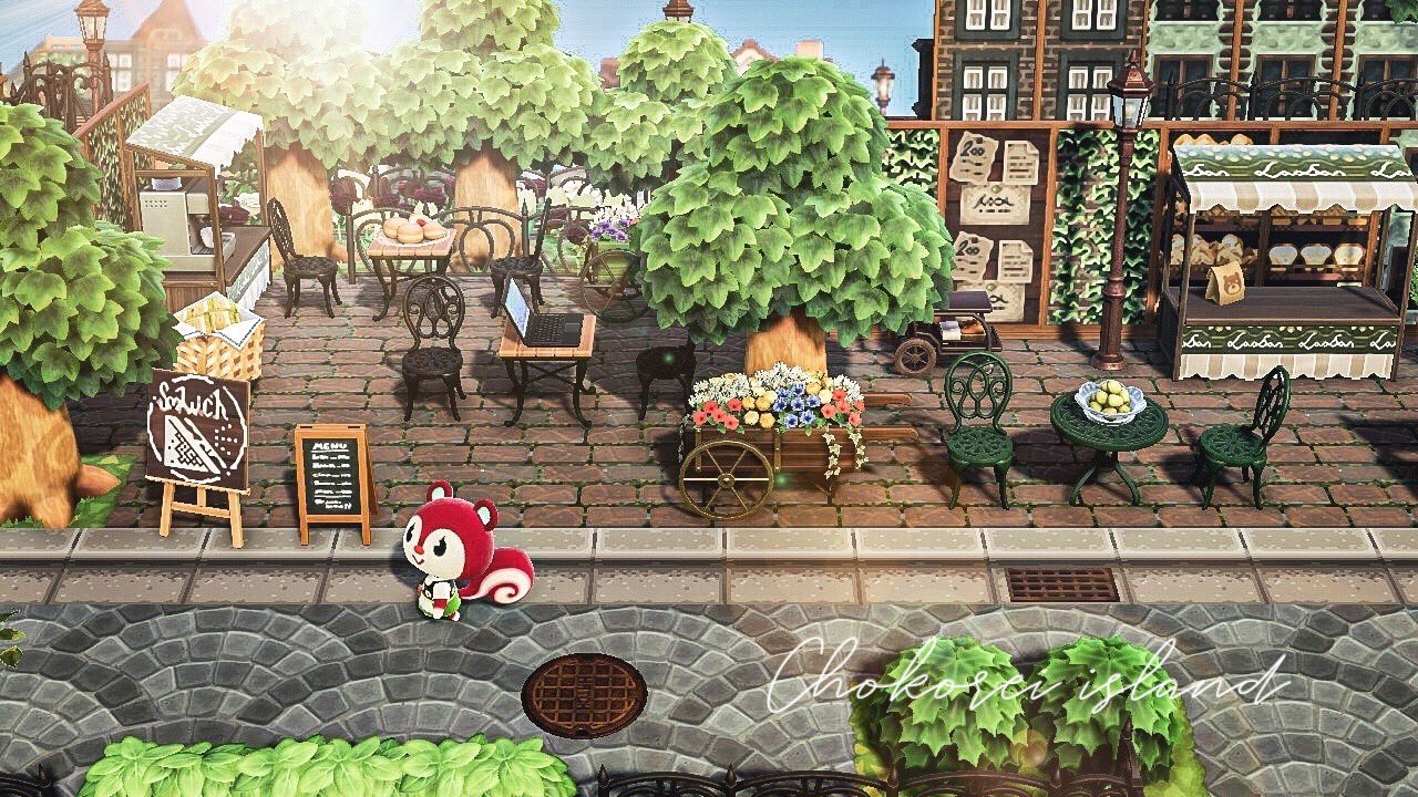 路地裏にある隠れ家的なレストラン🍽 本日19時にYouTube投稿予定です！ 新しいマイデザインも追加しました🫶 .あつ森あつまれどうぶつの 森acnhanimal