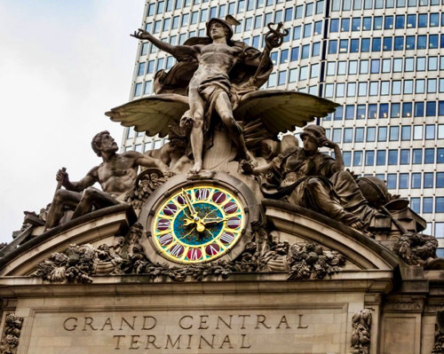 両面ウォールクロック、錬鉄製グランドセントラルステーションウォールクロック、360°回転式デコレーションクォーツ