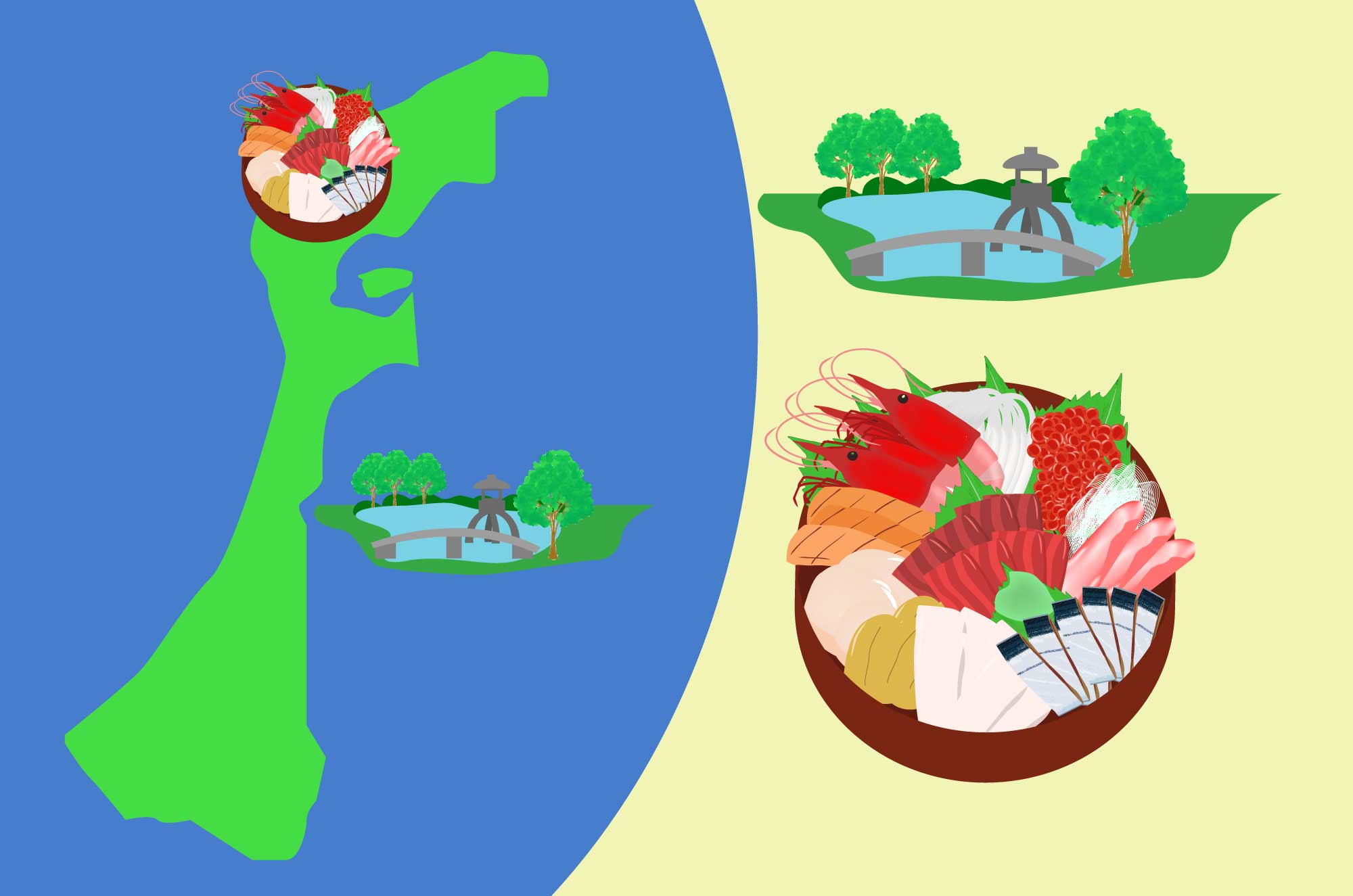 石川の無料イラスト - 兼六園・海産地域の名産素材 - チコデザ