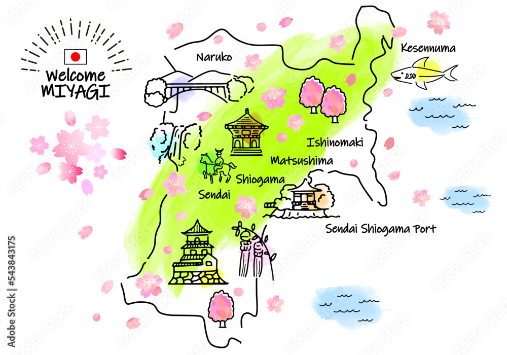 宮城県地図のイラスト素材 - PIXTA