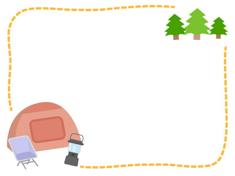 かわいいキャンプの丸いフレーム1：イラスト無料