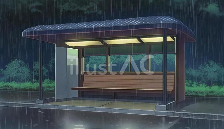 バス停のある田舎道イラスト - No: