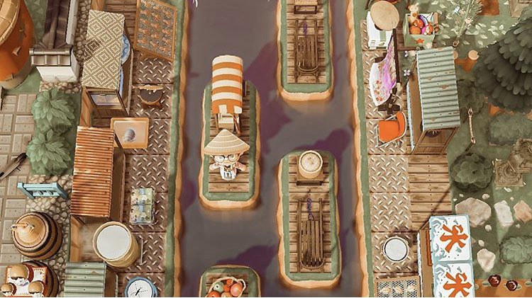 あつ森 船の修理工房とお魚市場のある素朴な港町Rustic port town with