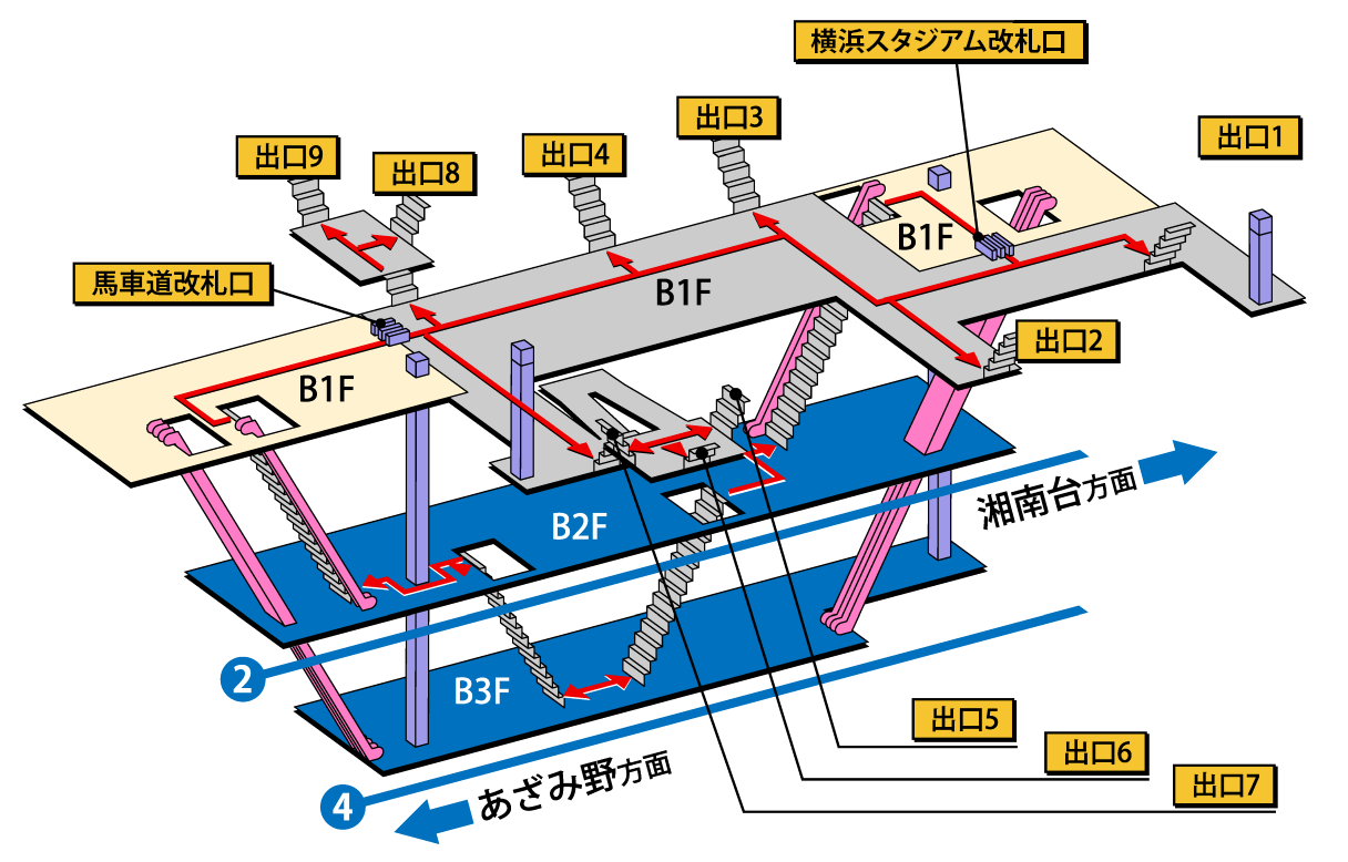 ブルーライン関内駅の構内図 地下鉄わかりやすい地図と写真 - 駅ずかん