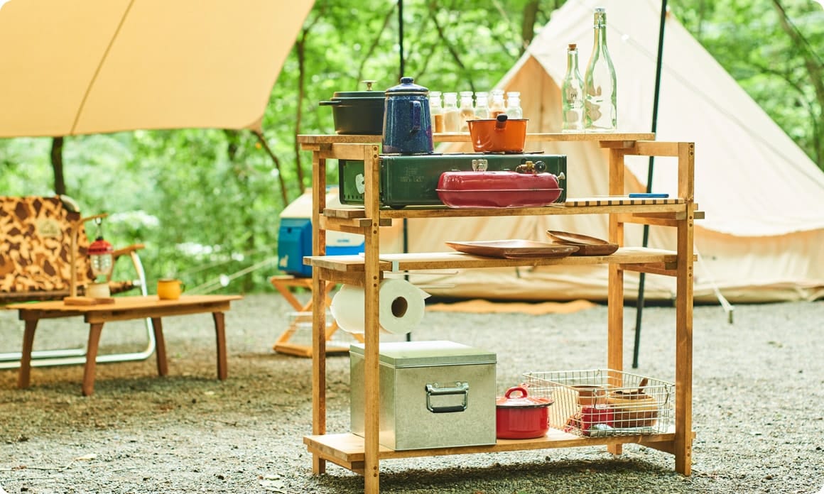 キッチンテーブルDIY キャンプ道具 つや消し黒 IKEA